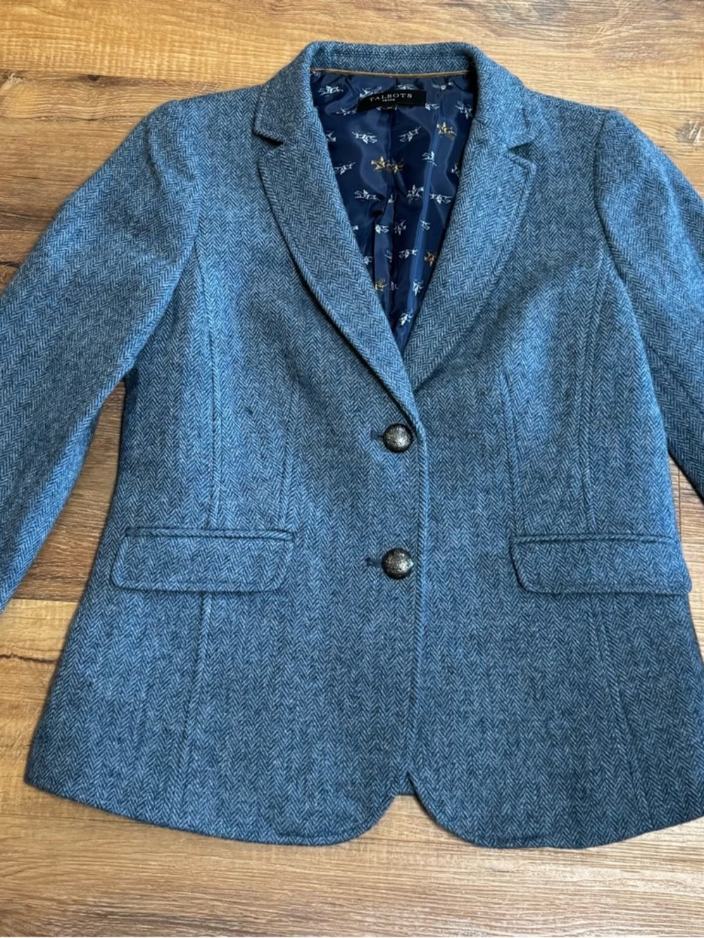 Talbots Navy Lined Blue Herringbone Petite Blazer